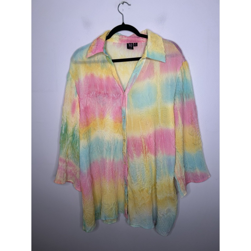 Milano Large Abstract Pastel Tie Dye Button Up Gauzy Hippie size 1x